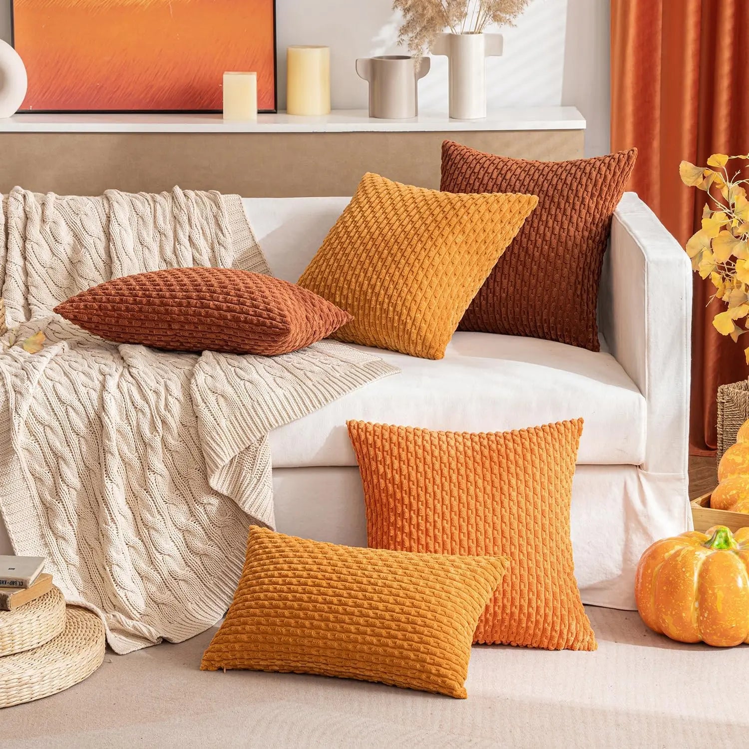 Ribvelour Sierkussen – Stribet i Boho Stil til Sofa eller Sengedekoration